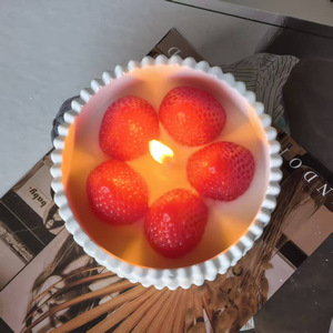 Strawberry Shape Scented Candle In Ribbed Gypsum <b>Cup</b> Home Desktop Ornament For Wedding Guest Gift - Product Image 4