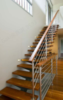 Escalier droit moderne sur mesure PRIMA avec rampe en verre trempé, escalier intérieur en acier et bois pour villa de luxe