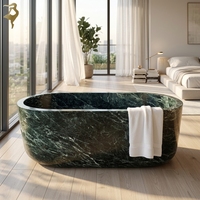 Baignoire en marbre vert naturel de forme ovale vintage, nouveau design, pour hôtel, maison, salle de bain