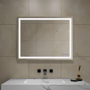 מותאם אישית 36 X 28 צמוד קיר נגד ערפל גדול IP44 מלון מודרני ללא מסגרת Led חדר אמבטיה עם אור מסך מגע מראה חכמה