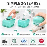 Brosse de bain portable pour chien avec distributeur de savon, masseur en silicone souple, récipient à shampoing, brosse de toilettage pour animaux à poils courts ou longs