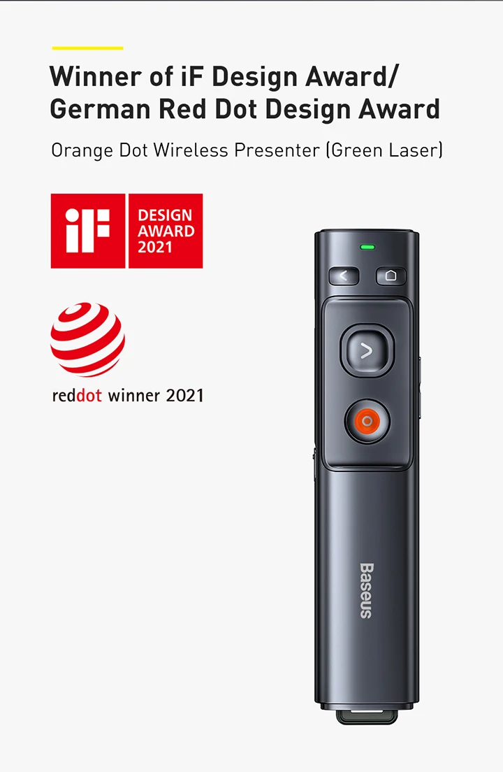 Orange Dot Wireless Presenter (Green Laser)(Charging)