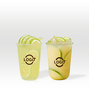 Printed milk tea boba U cup custom u shape bubble tea plastic cup with dome lids customize 12 oz ice cream milk cup