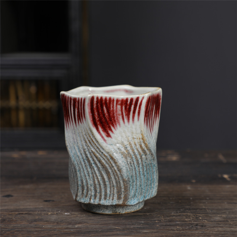 Taza de té Line, boca cuadrada, 150ml - borde rosa