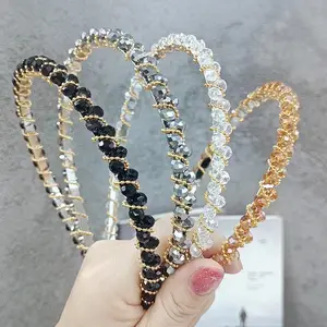 DOMOHO South Korea Fashion Simple Crystal Adult Headband Non-Slip Press Hairpin With Temperament Rhinestone Wholesale For Women