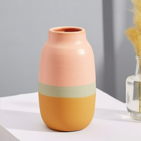 Vase à plantes en céramique cylindrique segmenté de couleur dégradée bohème-Décor artistique pour vase de table d'espaces élégants