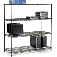 Étagère de rangement commerciale de haute qualité à 4 niveaux, noire, robuste, en métal, avec étagères réglables en fil métallique