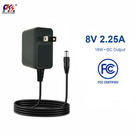 Adaptateur secteur AC/DC certifié FCC 8V 2.25A 18W en matériau PC, prise murale universelle, alimentation 8 volts 2.25 ampères pour CCTV et LED