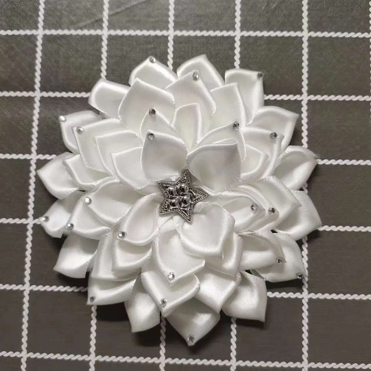 5 inches satin ribbon flower corsage pins,rhinestone embellished handmade ribbon flower decorative flowers custom