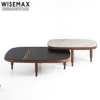 WISEMAX FURNITURE Table basse moderne nordique en bois de noyer noir avec plateau en marbre pour hôtel, bureau, café, villa