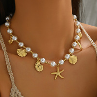 Collier de perles Ocean Wind Lady, pendentif en métal unique en forme d'étoile de mer et de coquillage, accessoire polyvalent