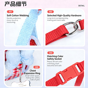 Guinzaglio per cani con fiocco e motivo a quadri, pettorina per cani in stile coreano, guinzaglio da passeggio per esterni per Bichon Frise e Cani Poodle. - Product Image 6