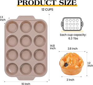 MUYULINS Factory Beige 12-Cup LFGB Non-Stick BPA Free Metal Reinforced Frame <b>Silicone</b> Cupcake Pan Muffin Tray <b>Baking</b> Mold - Product Image 5