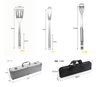 Ensemble de grill à barbecue en acier inoxydable, 3 pièces, pour l'extérieur, Clip de rôtissoire, sac Oxford, brosse, fourchette, rôtissoire, ensemble d'outils, n ° A3105