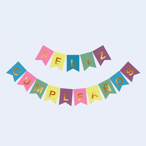 Guirlande de fête Joyeux Anniversaire tons pastel lettres dorées 16 pièces 4M 8445178019300 - Product Image 1