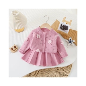 Vendita calda nuovi modelli bambine maglione vestito tinta unita disegno floreale maglione per bambini - Product Image 1