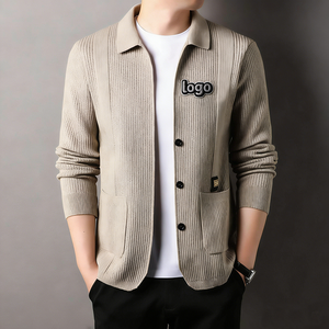 2026 Herren Regular-Sleeve Cardigan mit einfarbigem Muster, maßgeschneidert, atmungsaktiv, 100 % Polyester, Herbst-Strickjacke, Freizeitmantel mit eckigem Kragen - Product Image 1