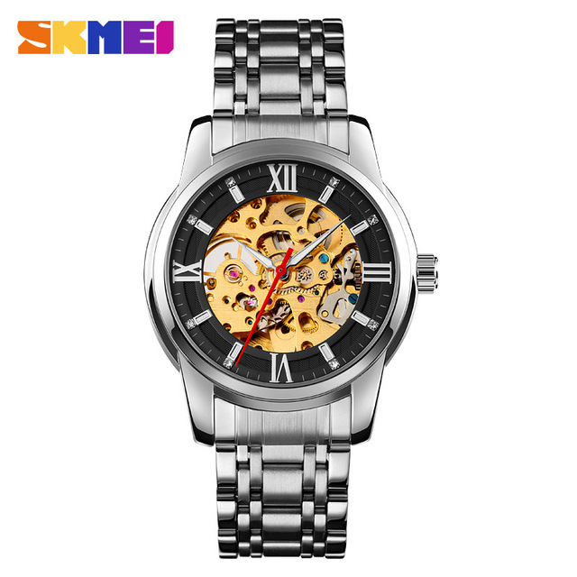 SKMEI9222 Fully Automatic Mechanical Watch Men Stainless Steel Circular Single Folding Buckle Metal Hollow Spiral Relogio Hombre