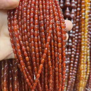 Pulseira de miçangas de arroz vermelho 4X6mm, miçangas soltas de cornalina com pedras preciosas semi-acabadas, atacado