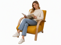 Chaise de salon en bois massif de style moderne avec revêtement en tissu de lin, fauteuil paresseux populaire pour salon – Offre spéciale