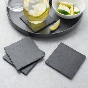 Wholesale Black Non-Slip Engraving Drink Slate Stone Bulk Coasters Set Square Blank Gift Box With Holder - Product Image 4