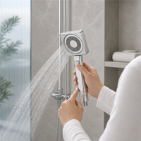 Nouvelle conception de pomme de douche à main carrée à 5 fonctions, haute pression, effet pluie, avec bouton d'arrêt d'eau pour salle de bain