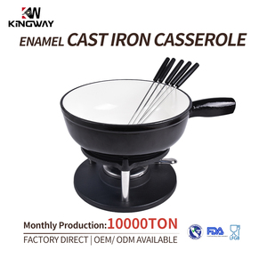 Ensemble de <span class=keywords><strong>fondue</strong></span> en émail rouge avec 6 longues fourchettes et brûleur pour le fromage et le chocolat - Product Image 1