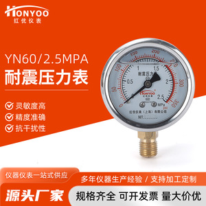 เกจวัดแรงดันหงหยู YN60 2.5MPa ทนต่อแรงกระแทกสำหรับปั๊มลมไฮดรอลิก - Product Image 5