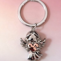 Bocho Nouveau Style Mignon Porte-clés Ange Gardien Porte-bonheur en Alliage de Zinc avec Cœur pour une Conduite Sûre