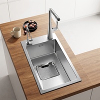Îlot de cuisine MOSHE fait main en acier inoxydable, évier simple moderne pour la maison, surface nano anti-rayures 304, montage latéral, 2 robinets, 4 mm