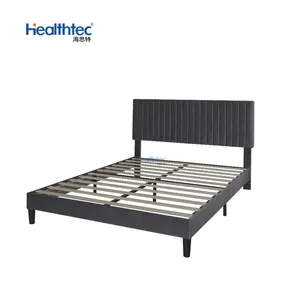 Healthtec Bedroom Furniture Luxury Home King Size Height Adjustable Solid Wood Upholstered Bed With Headboard