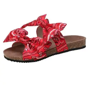 Vendita all'ingrosso bandane nike-2021 a buon mercato all'ingrosso bowknots spiaggia scarpe piatte bandane slip on scarpe doppio arco sandali diapositive rosso bandana scarpe per il bambino