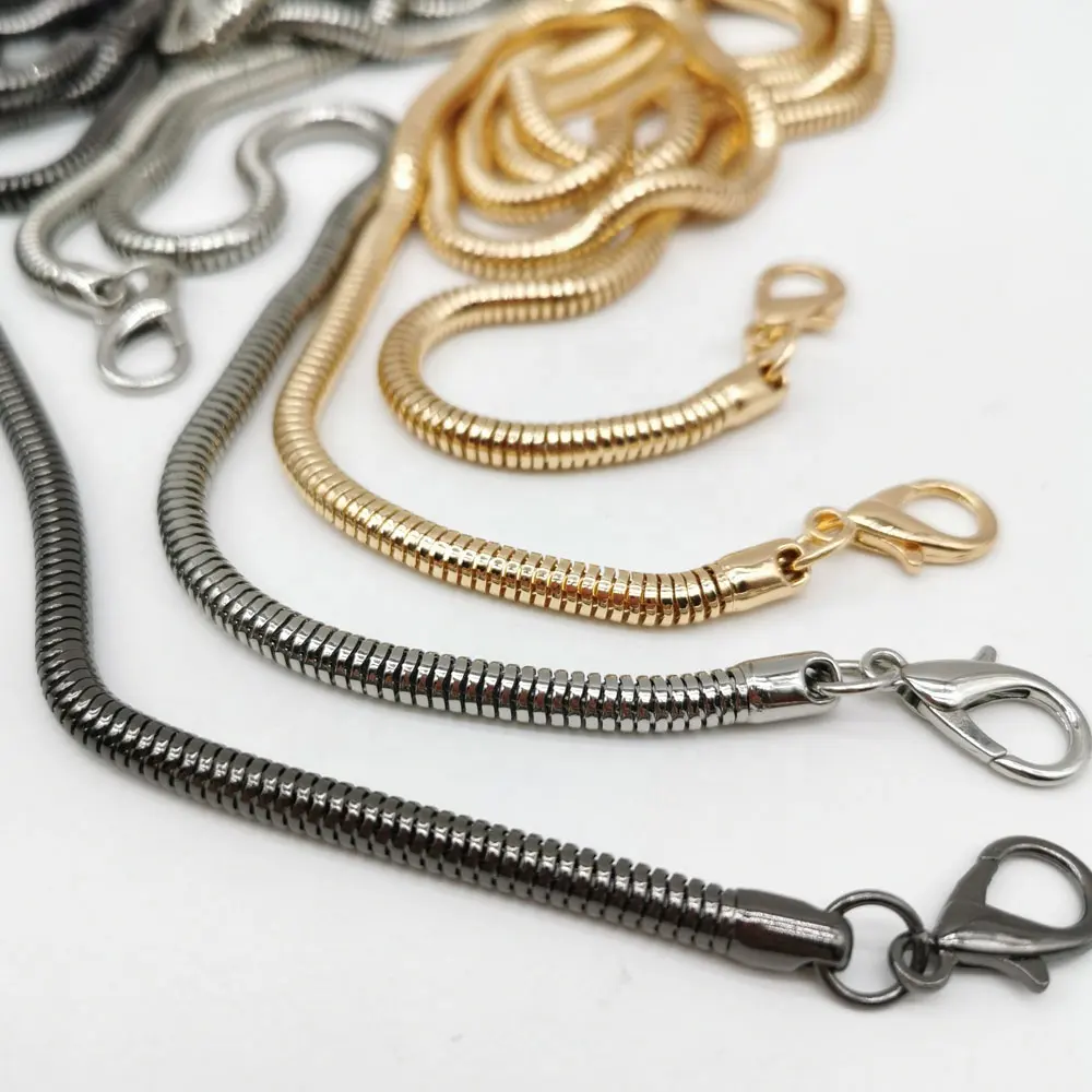 Custom Bag Snake Chain Gold Silver Gun Color Metal Accessories Stainless Steel Brass Iron Round Chain For Bags120Cm 5.0Mm