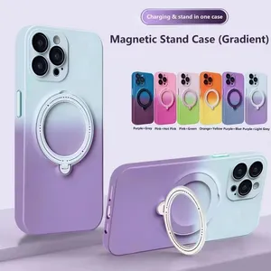 ブライトシールド360回転スタンドソリッドカラー2色グラデーション携帯電話ケースforiPhone for Samsung for Xiaomi
