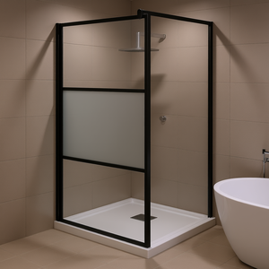 Paroi de douche en verre ESG semi-frosted noir 45,3x76,8 pouces avec porte coulissante à cadre, design minimaliste - Product Image 2