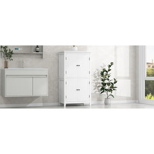 DB Elegant Armoire de rangement de salle de bain autoportante à 4 portes avec étagères réglables Étagères de salle de bain - Product Image 2