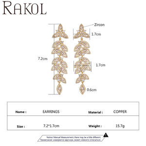 ต่างหูระย้าทรงใบไม้หรูหรา RAKOL EP5436 ประดับเพชรซิร์โคเนีย 5A สำหรับเจ้าสาว ปี 2023 - Product Image 5