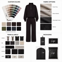 Ensemble 2 pièces OEM pour femme : Sweat-shirt court à demi-zip en maille épaisse avec poignets côtelés et pantalon large, tenue décontractée, logo personnalisé