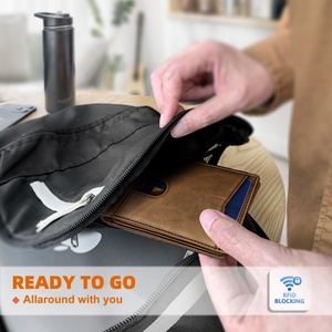 Boshiho Customized Slim Leather Card <b>Holder</b> Minimalist Bifold Design RFID Blocking Front Pocket <b>ID</b> Window Slot for Credit Cards - Product Image 5