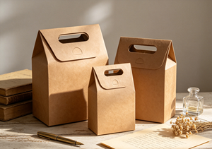 Multi-size Eco-Friendly Recyclable Flip Handle Kraft Stand-up Bags Made Thick Cardboard Integrated Die-cut Design Handle Cutout - Product Image 3