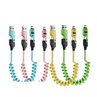 Câble de données court à ressort USB Type C 4-en-1 65W pour Android, chargeur rapide télescopique avec gaine TPE, 25W pour téléphone portable iPhone