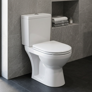Inodoro de Cerámica de Dos Piezas, Completamente Esmaltado, con Sifón en P, Montado en el Suelo, Sanitario para Baño - Product Image 5