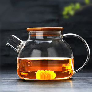 Teiera in vetro borosilicato resistente al calore all'ingrosso con coperchio e manico in bambù - Product Image 3