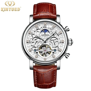 Envío Directo, Reloj Mecánico para Hombre KINYUED, Movimiento Automático, Correa de Cuero, Hebilla Doble de Mariposa, Moda de Lujo, Venta al Por Mayor - Product Image 2