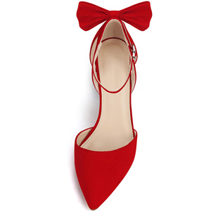 Pumps pour femmes de haute qualité, bout pointu, talons fermés, boucle à la cheville, nœud, sandales à talons pour mariage - Product Image 2