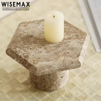 WISEMAX FURNITURE Europe Meubles décoratifs rétro en marbre Hexagon Top High Leg Travertin Support pour la décoration