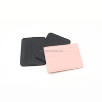 Dompet Kulit Minimalis Tipis Sederhana Warna Pink dengan Logo Custom Lucu di Kantong Depan untuk Pria dan Wanita