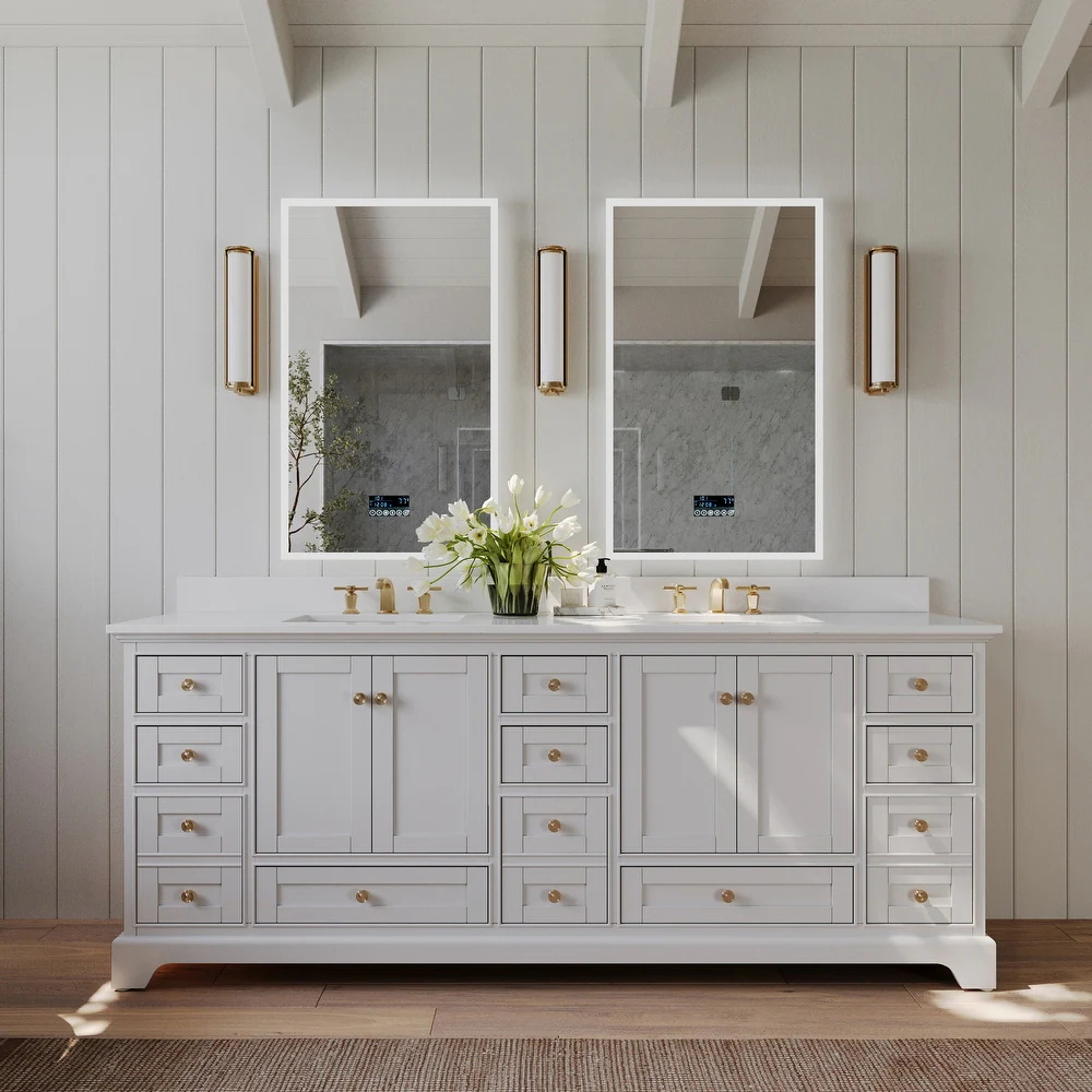 wood bathroom vanity with marble top