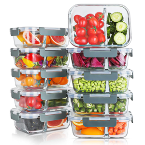 Original Factory 10 Pack Glass Meal Prep Containers 2 <b>Compartment</b> Set Airtight Glass <b>Lunch</b> <b>Box</b> Food Storage Containers <b>with</b> Lids - Product Image 1