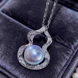 Colgante de Plata de Ley 925 31357DIY con Soporte Vacío Estilo Calabaza, Collar con Cuentas Redondas de 6-8 mm, Accesorios para Colgantes y Dijes de Perlas - Product Image 1